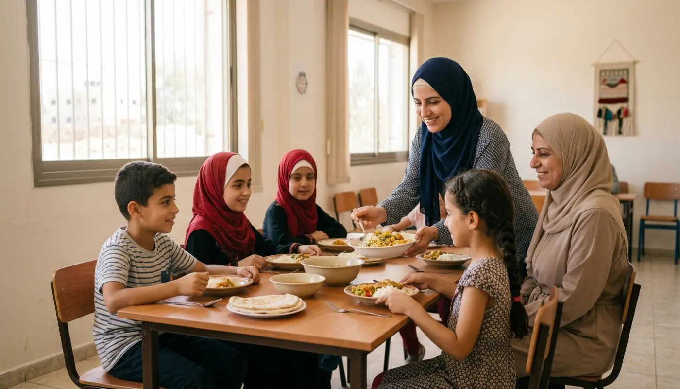 Children receiving humanitarian support in Gaza