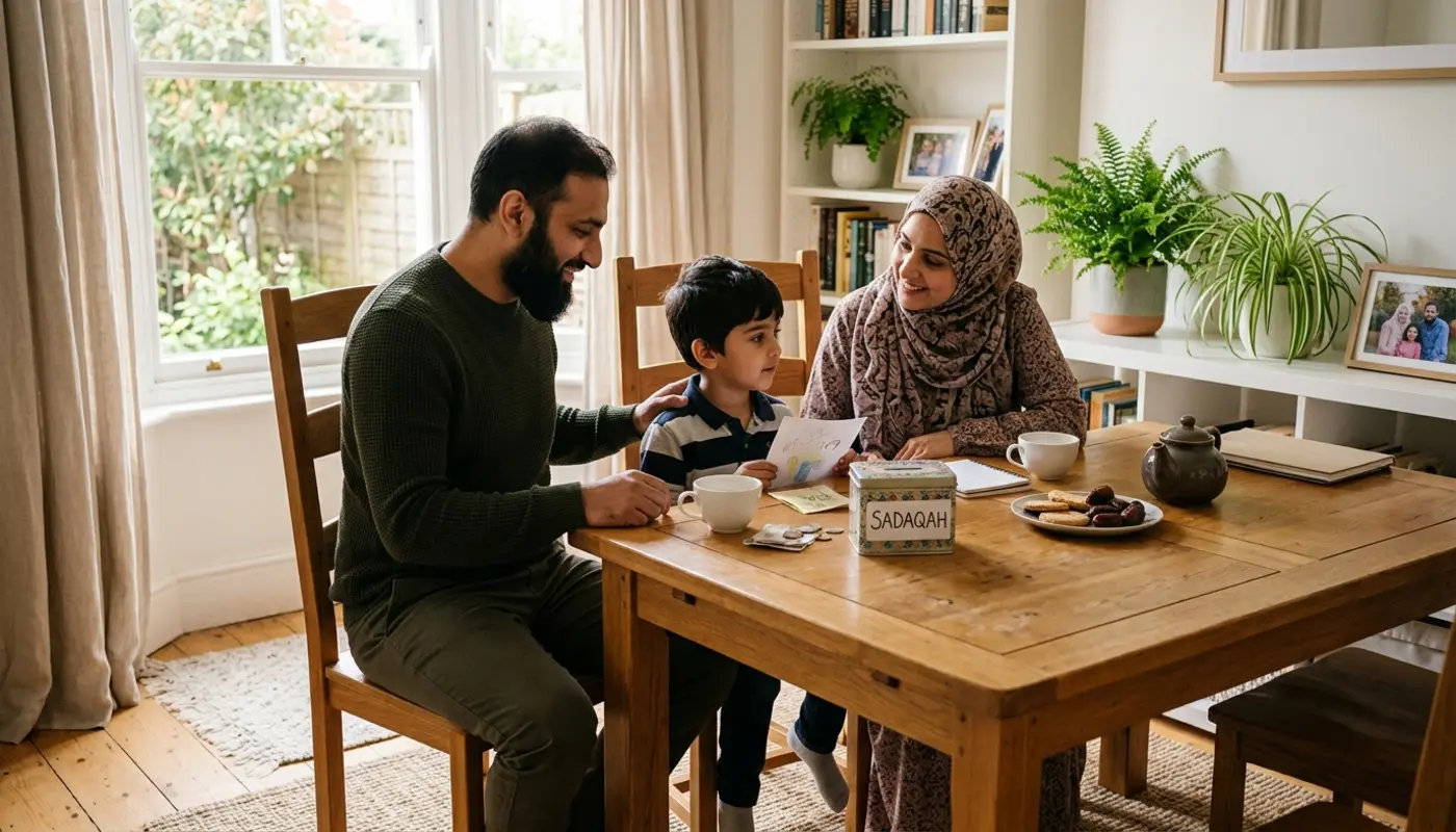 Muslim giving charity with hope for divine protection