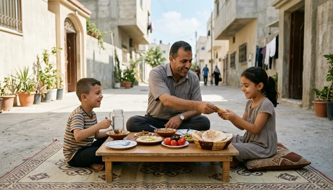 Children receiving emergency food aid in Gaza
