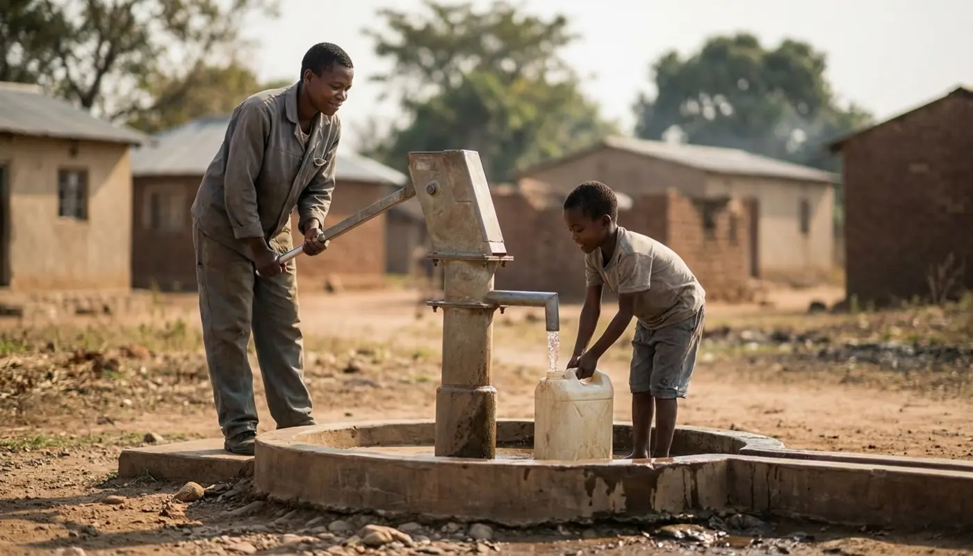 Water Well Donation Plaque In Village Setting