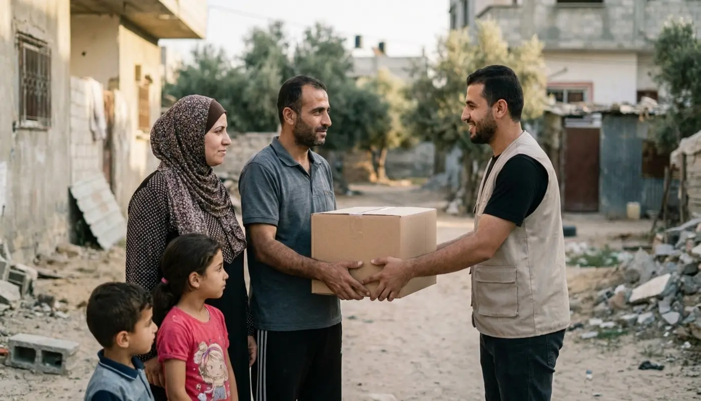 Family receiving humanitarian support in Gaza