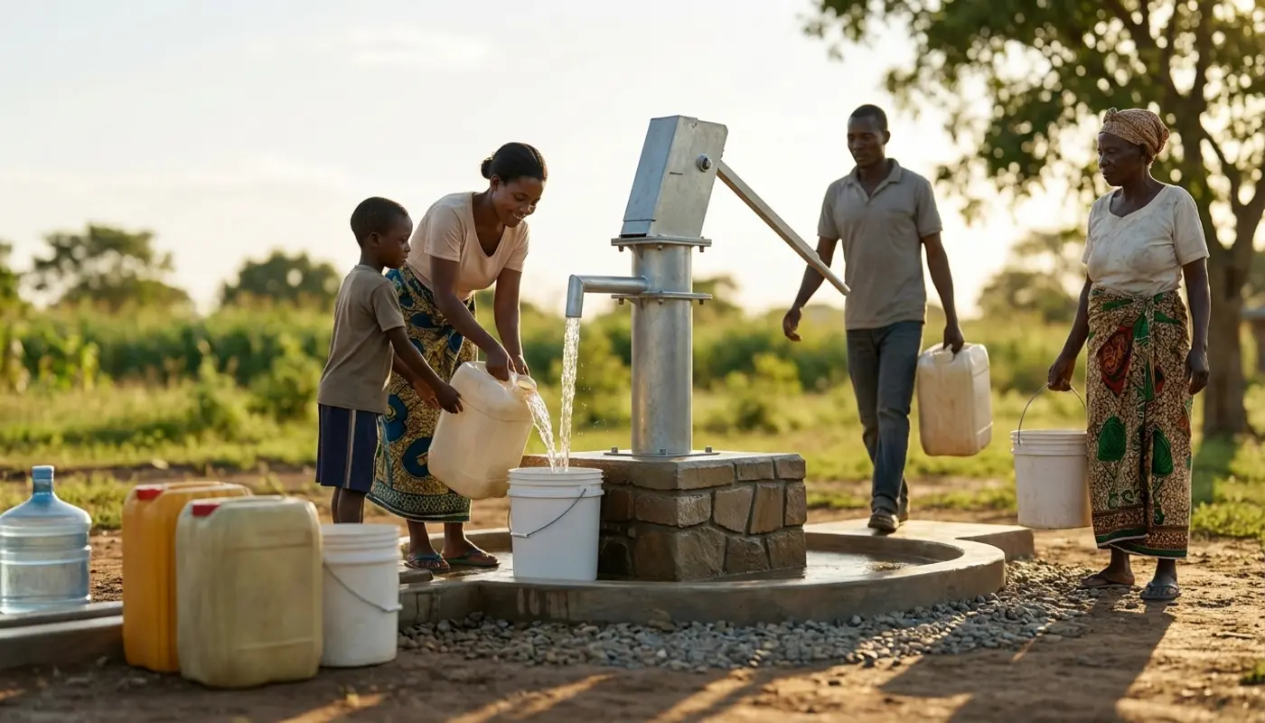 Water well and community project representing ongoing charity