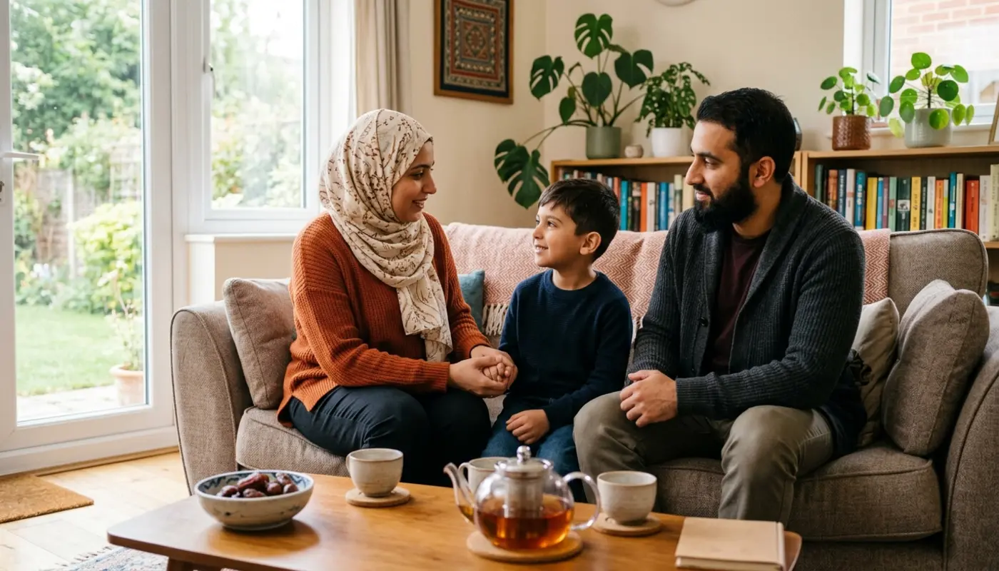 Muslim family calculating Zakat together