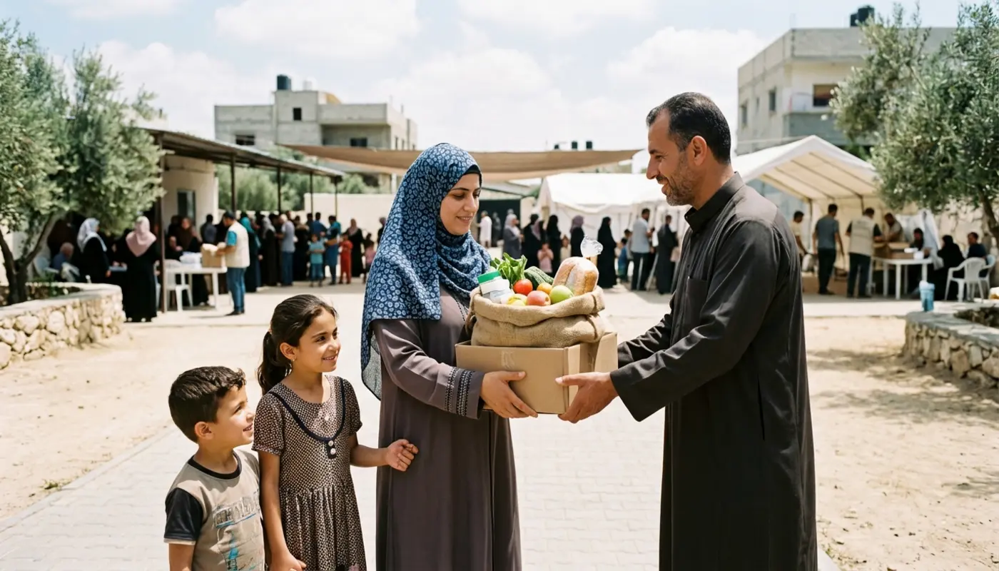 Humanitarian aid being distributed in Gaza