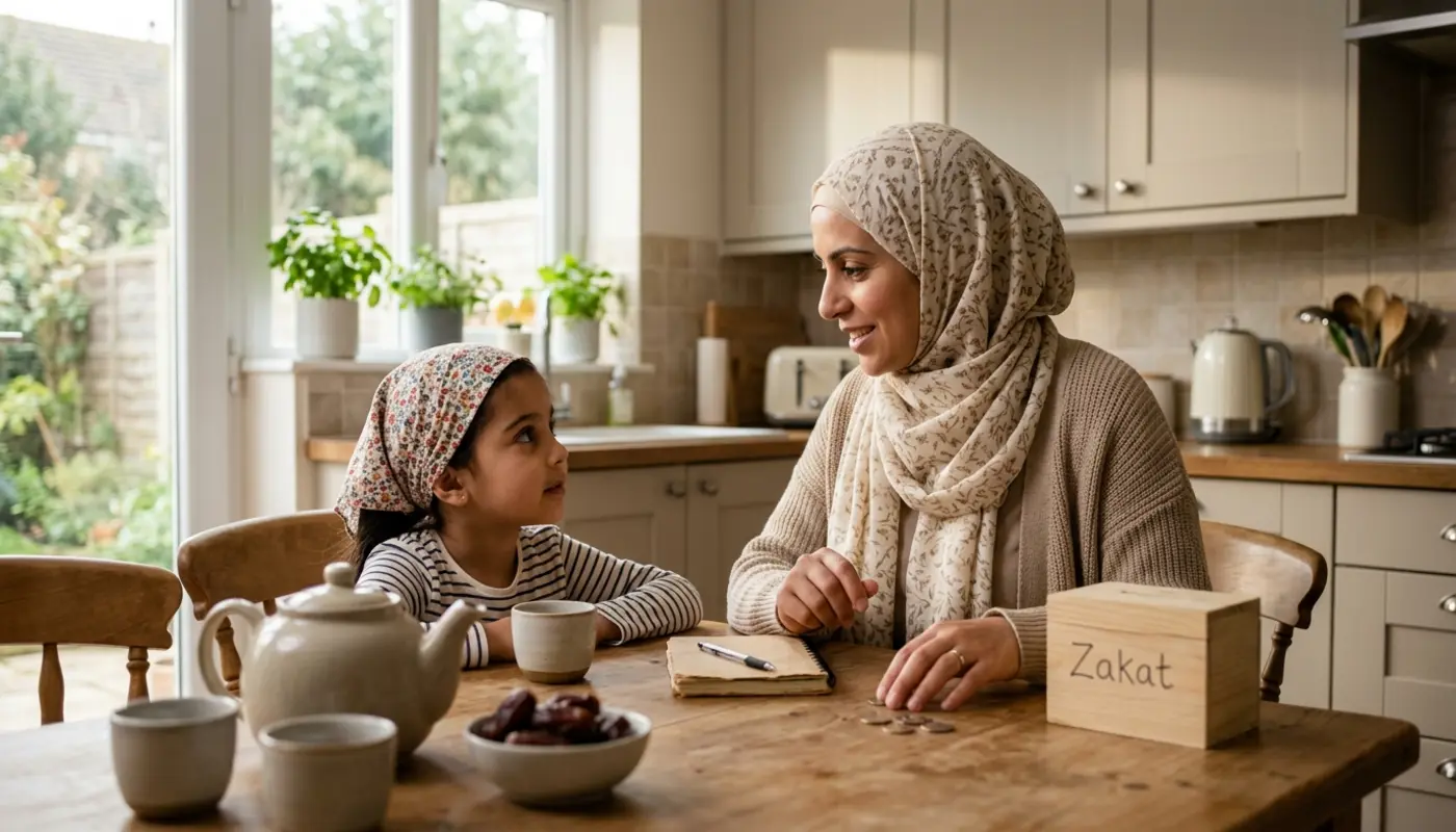 Muslim giving Zakat to someone in need